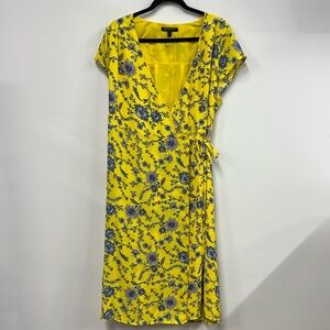 Banana Republic yellow floral wrap dress 16